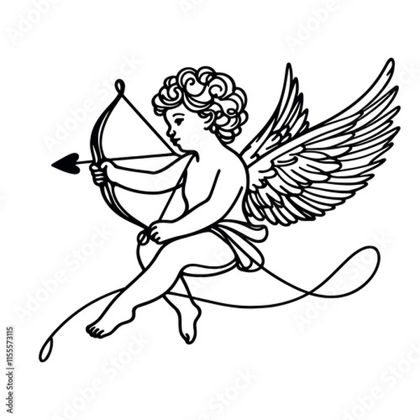 Fototapeta Continuous one line drawing of Cupid isolated on white background. vector illustration for banner, poster, web, template, valentine's card