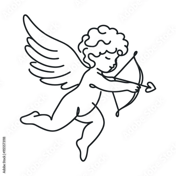 Fototapeta Continuous one line drawing of Cupid isolated on white background. vector illustration for banner, poster, web, template, valentine's card