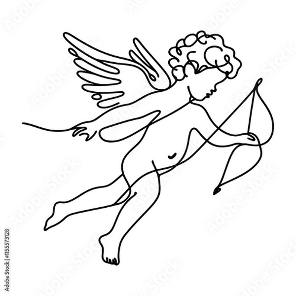 Fototapeta Continuous one line drawing of Cupid isolated on white background. vector illustration for banner, poster, web, template, valentine's card