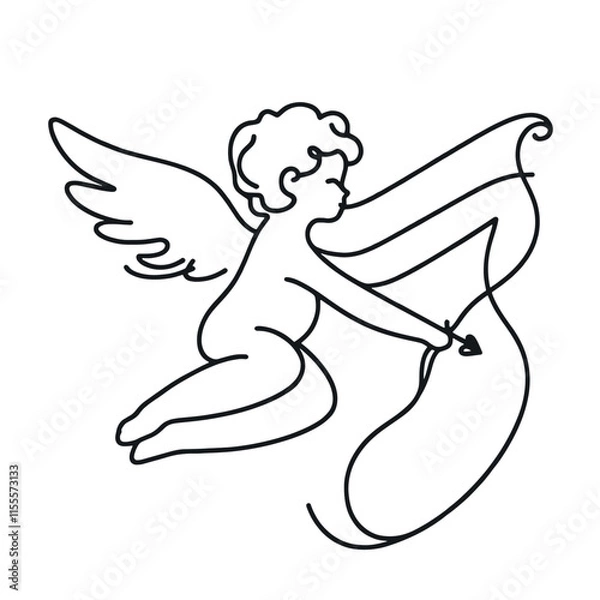 Fototapeta Continuous one line drawing of Cupid isolated on white background. vector illustration for banner, poster, web, template, valentine's card