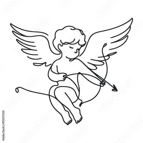 Fototapeta Continuous one line drawing of Cupid isolated on white background. vector illustration for banner, poster, web, template, valentine's card