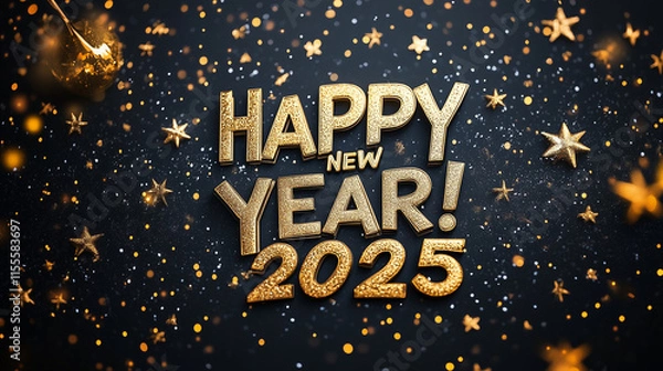 Fototapeta Minimalist black-and-white gradient, with "HAPPY NEW YEAR! 2025" in bold, modern typography at the center.