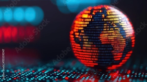 Obraz Abstract artwork of a globe with countries lighting up, each labeled with foreign investment fund performance data