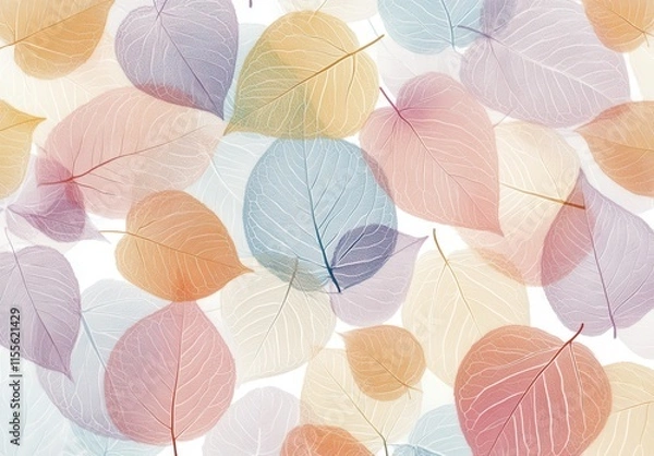 Fototapeta Delicate and Colorful Leaves in Soft Pastel Shades Creating a Gentle, Dreamy Background Perfect for Nature and Seasonal Designs