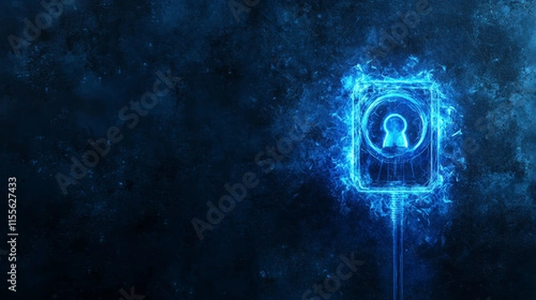 Obraz Hologram of a circular power socket on a dark background. Modern digital illustration. Ideal for renewable energy, technology, and sustainability concepts.