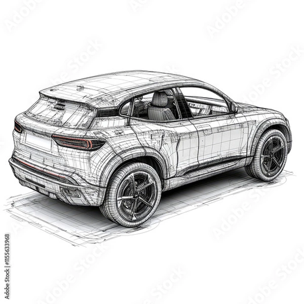 Fototapeta Wireframe SUV design.