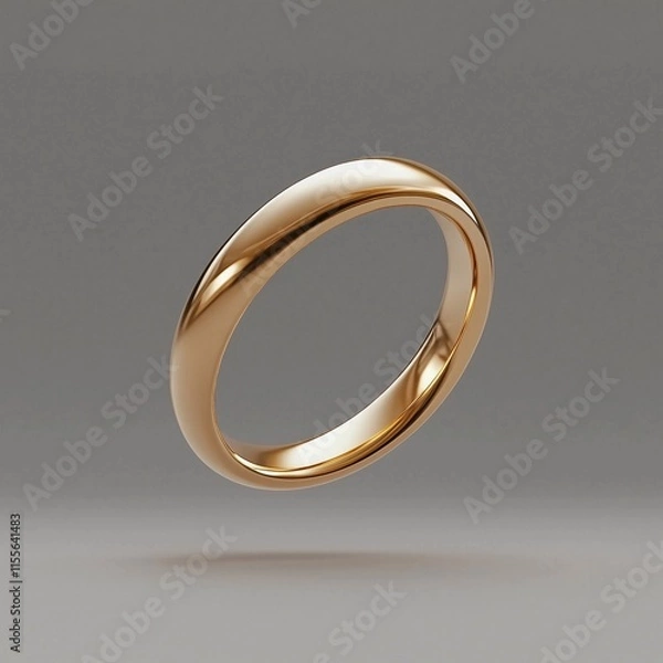 Fototapeta Elegant gold ring with minimalist design on gray background