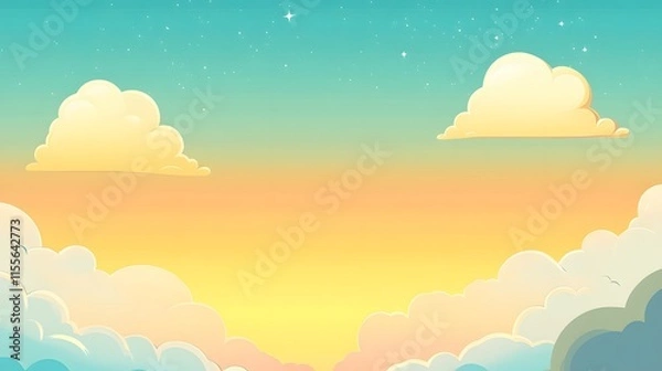 Obraz Vibrant Sunrise Sky with Soft Clouds and Gentle Hues in a Cartoon Style, Perfect for Backgrounds and Illustrations for Various Creative Projects