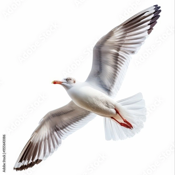 Obraz A white bird with red feet and orange beak flying in the air