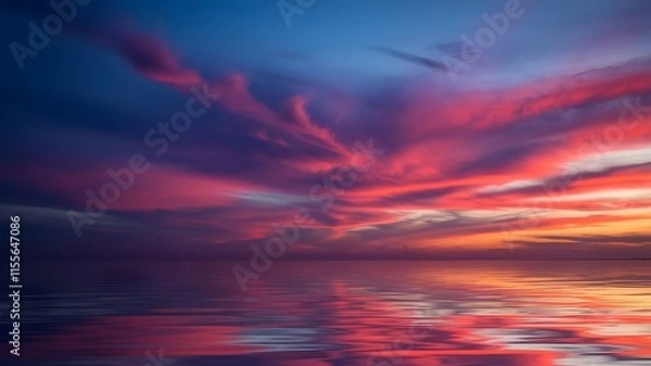 Fototapeta Dramatic Sunset Over Calm Waters and Cloudy Horizon