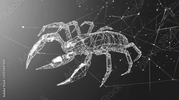 Fototapeta Hologram of Scorpio zodiac sign. Scorpio is a zodiac sign made up of polygons, triangles, points, and lines. Scorpio zodiac sign low poly compound structure. The technology concept.