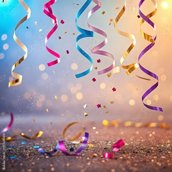 Fototapeta Colorful glitter and confetti sparkling on a background. Great for posters for parties, invitations, and anything with a fun, playful style.