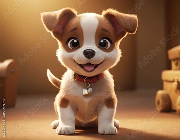 Obraz cute smiling dog ,puppy shining eyes cartoon character closeup shot looking into the camera