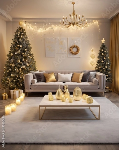 Fototapeta Luxurious Lounge Design with Holiday Cheer