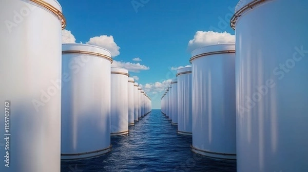 Fototapeta A refinerys storage tanks and loading docks, symbolizing the infrastructure required for storing and transporting refined oil