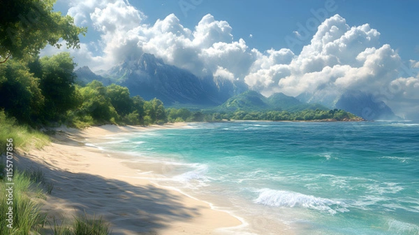 Fototapeta Paradise Beach with Majestic Mountains