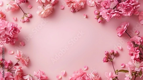 Fototapeta Floral Arrangement of Pink Blooms on Soft Pink Background