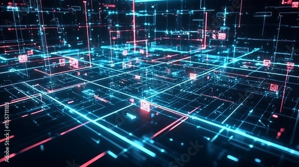 Fototapeta Abstract Digital Network:  A Futuristic Cyberspace Visualization