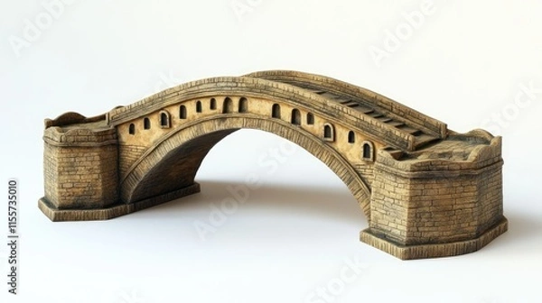 Fototapeta Model of a medieval stone bridge showcasing intricate architectural details and texture, symbolizing historical engineering and craftsmanship.