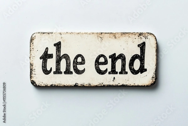 Fototapeta The inscription "the end" is on a rectangular plaque on a bluish wall.
