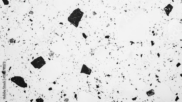 Fototapeta Terrazzo marbled floor texture in black and white showcasing polished granite stone surface with abstract patterns and details.