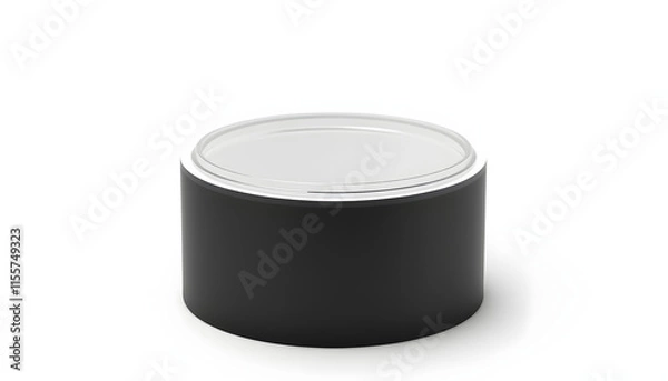 Fototapeta Blank black and white cardboard cylinder box mockup with plastic lid, 3d rendering. Clear cyllindrical tube container with cap mock up. Snack or bottle carton packaging template. Tin round canister,