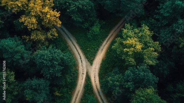 Obraz A single path diverging into two, symbolizing choices and decisions