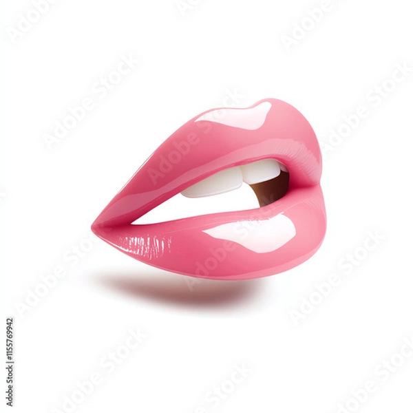 Fototapeta Stylish pink lips on a white isolate background, showcasing a vibrant and glossy appearance.