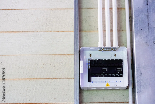 Fototapeta consumer unit of electric power station with pipe install on box