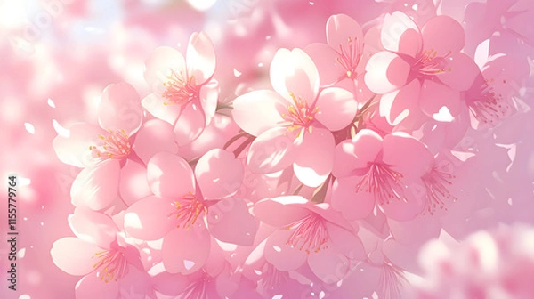 Obraz 桜 木 花びら 咲くクローズアップ はる 春 日本 アニメ风 背景