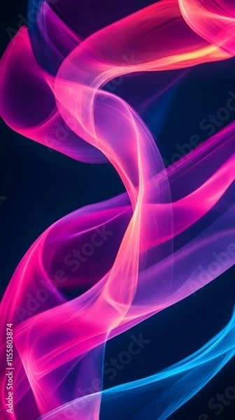 Fototapeta Colorful abstract smoke waves flow gracefully through a dark background