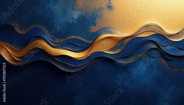 Fototapeta Elegant abstract background with flowing navy and gold waves