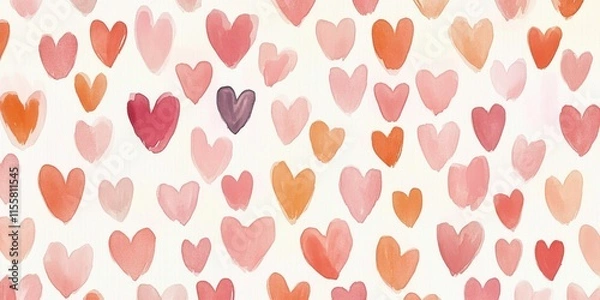 Fototapeta Vibrant heart patterns in shades of pink and orange reflect the joy of love on St Valentine Day, creating a cheerful ambiance