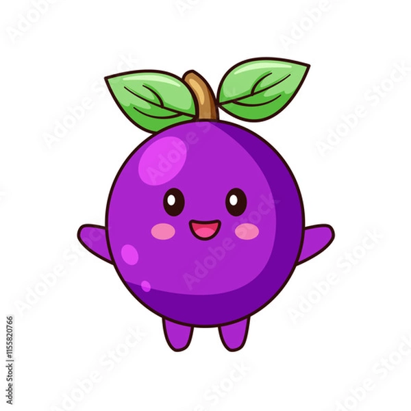 Fototapeta Cute Grape Cartoon Kawaii Sticker. Character Vector Illustration