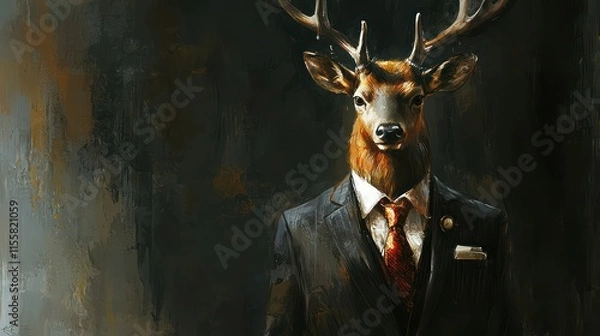 Fototapeta An elk in professional attire representing a corporate ethos.