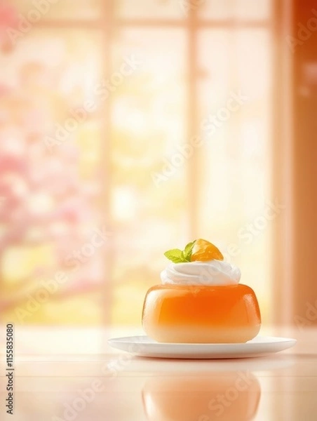 Fototapeta Delicious orange pudding dessert cozy kitchen food photography warm atmosphere close-up view culinary delight