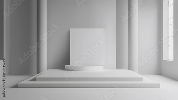 Fototapeta A smooth gray gradient background with a product display or empty studio backdrop.