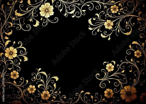 Fototapeta Elegant glowing golden flower with radiant lines on a black abstract background, featuring a luxurious and exotic design. Perfect for decorative projects, minimalistic themes, and grunge-inspired aest