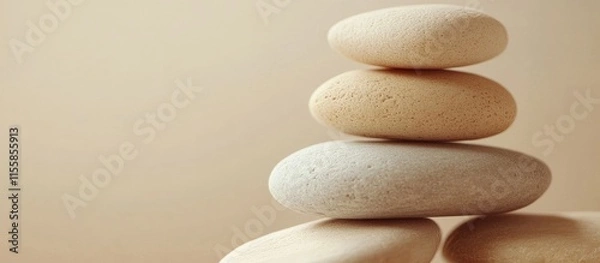 Obraz Smooth stacked beige stones on a neutral background representing modern design textures with ample space for text or branding elements