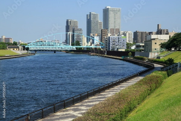 Fototapeta 隅田川と千住の高層マンション群