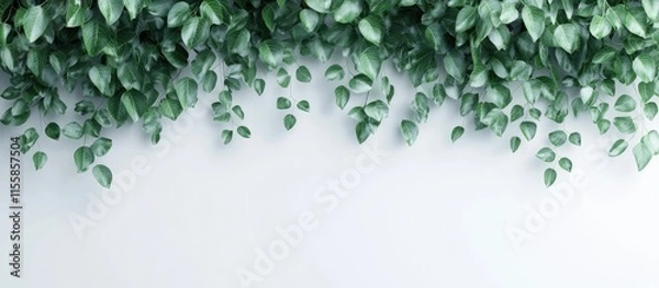 Fototapeta 3D Illustration of Lush Green Leaves on White Background with Blank Space for Text Ideal for Nature and Wellness Themes