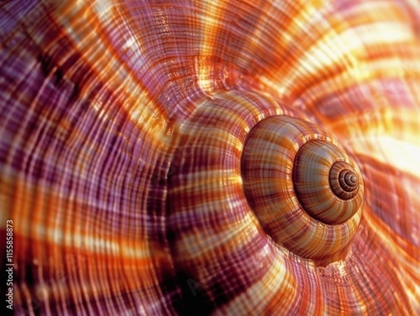 Fototapeta Close-up of a vibrant spiral seashell showcasing natural patterns and colors