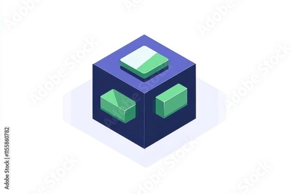 Obraz Concept of stock, AI in isometric style, large data sets, computation, supercomputer idea, green blocks, data repository, encrypted data security with dark neon