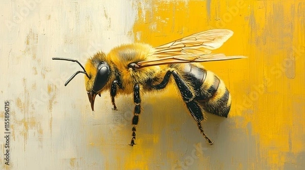 Fototapeta Closeup of a Bee on Yellow and Gray Abstract Background