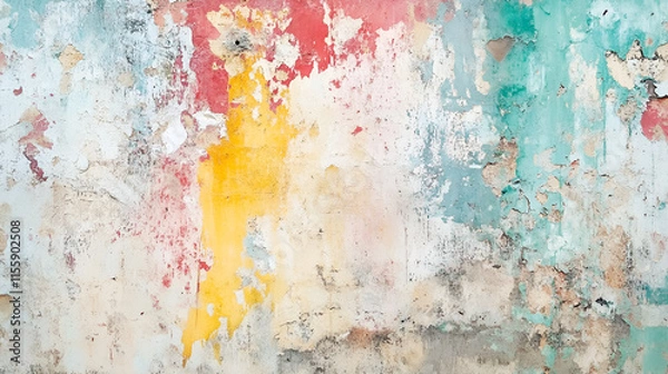 Obraz Multicolored Weathered Wall Texture Peeling Paint, Abstract Background