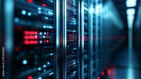 Obraz Innovative Tech Server Racks with LED Displays in Advanced Data Management Facility : Generative AI
