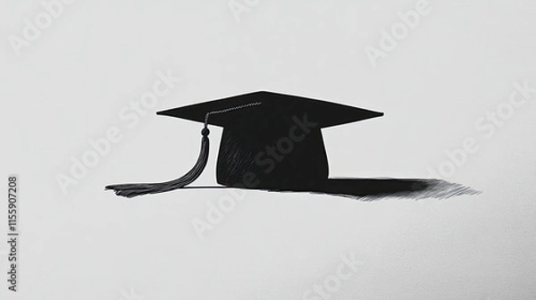 Fototapeta A minimalist drawing of a graduation cap on a simple background, focusing on the cap's form and shadow play,