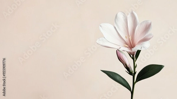 Fototapeta Elegant Soft Pink Flower Against Simple Neutral Background