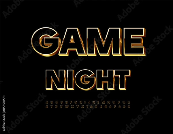 Fototapeta Vector digital card Game Night. Black and Gold Elegant 3D Font. Premium set of Alphabet Letters and Numbers
