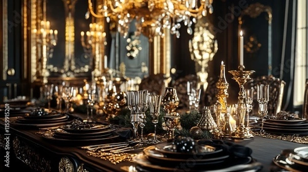 Obraz Luxurious Christmas dining table setup